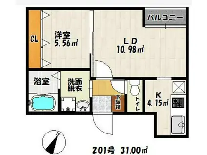 ベリー吉塚(1LDK/2階)の間取り写真