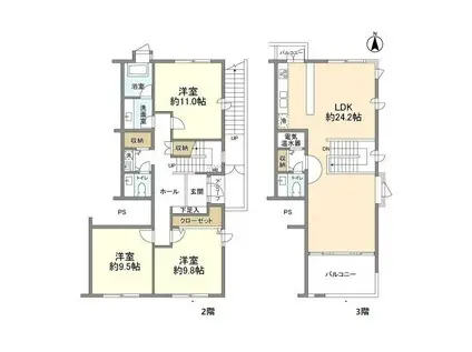 エクレール大磯A棟(3LDK/2階)の間取り写真