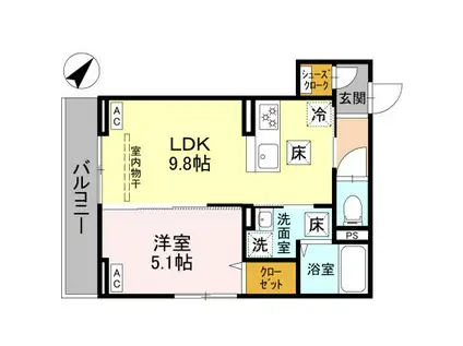 ノーブルラフィネ蕨(1LDK/1階)の間取り写真