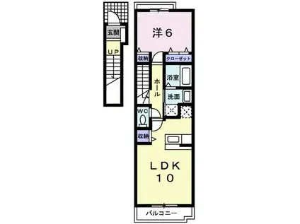 松岡ハイツII B棟(1LDK/2階)の間取り写真
