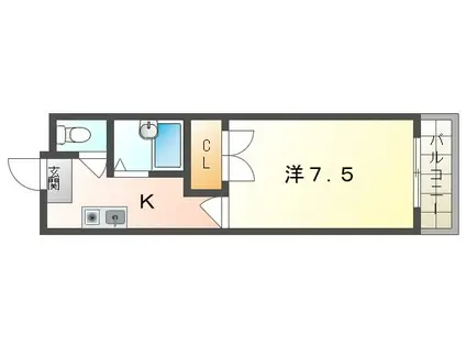 ブラウンハイツ7(1K/4階)の間取り写真