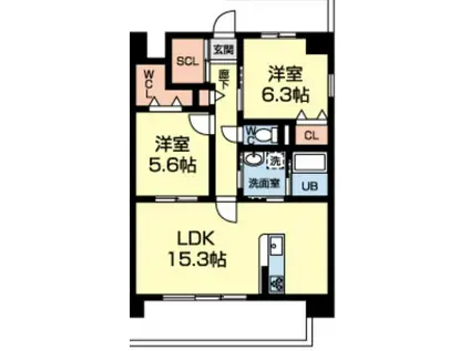 ランドマーク大津(2LDK/9階)の間取り写真