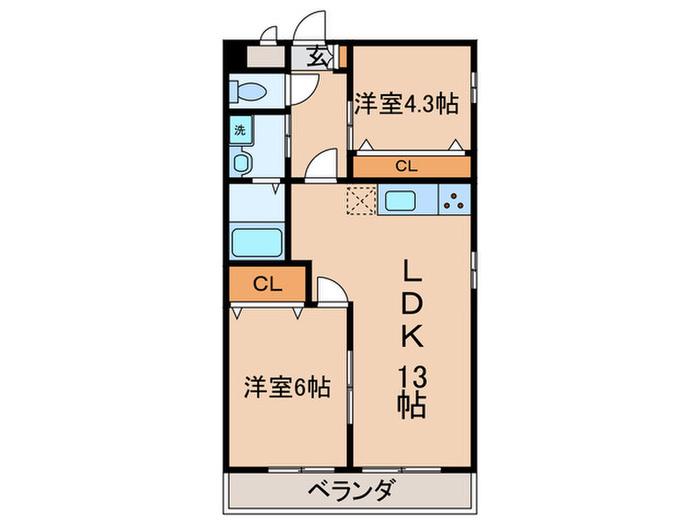 ヒルズ神明(2LDK/6階)の間取り写真