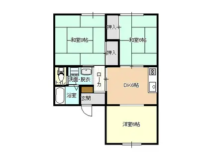 パレーシャル桜川B棟(3DK/2階)の間取り写真