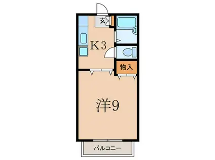 ヒルズK(1K/2階)の間取り写真