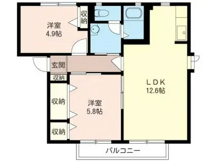 オークヴィラC(2LDK/1階)の間取り写真