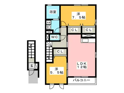 WITS FUJIYAMAB(2LDK/2階)の間取り写真