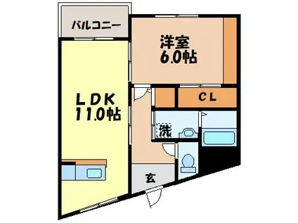 ＪＲ長崎本線 長与駅 徒歩16分 4階建 築20年(1LDK/2階)の間取り写真