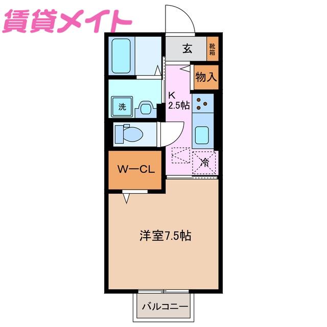 D-CHAMBRE S(1K/1階)の間取り写真
