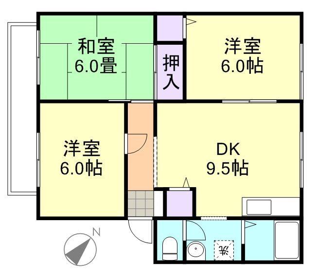 サンライフ中島A棟(3DK/2階)の間取り写真