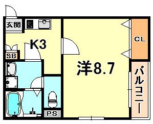 コンフォール六甲(1K/2階)の間取り写真