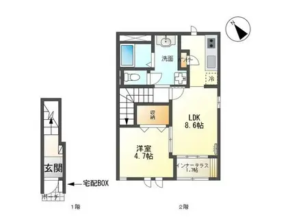 ポルトカーザ(1LDK/2階)の間取り写真