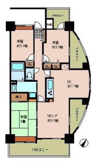 シーブリーズ東原壱番館(3LDK/4階)の間取り写真