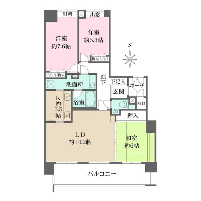 藤和須磨離宮ホームズ(3LDK/7階)の間取り写真