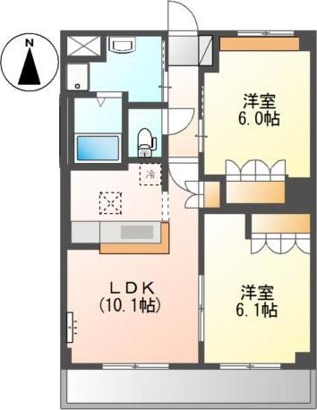 ヴァンベールI(2LDK/2階)の間取り写真