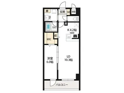 ベルンカーデン勝山北(1LDK/6階)の間取り写真