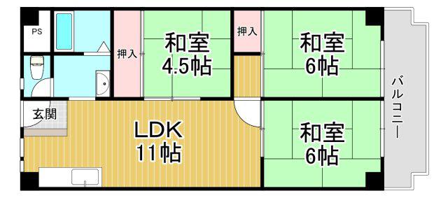 ローレルハイツ宝塚2号棟(3LDK/6階)の間取り写真