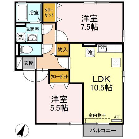 エトワール(2LDK/1階)の間取り写真