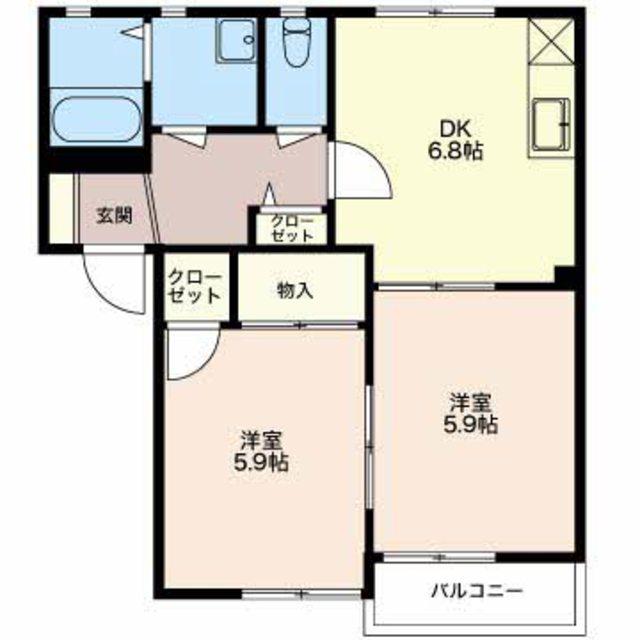 キャトル セゾンF(2DK/2階)の間取り写真