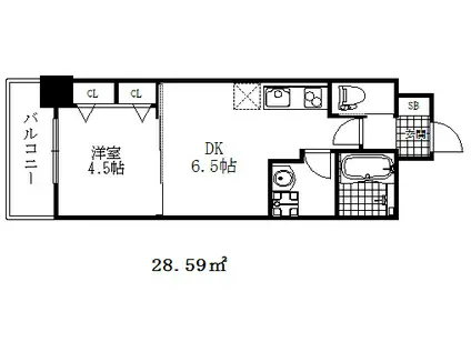 エステムコート三宮駅前Ⅱアデシオン(1DK/15階)の間取り写真