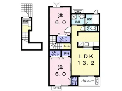 ボヌールカメリアB(2LDK/2階)の間取り写真