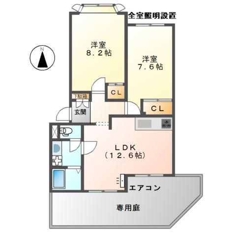 クラレモント アヴェニュ(2LDK/1階)の間取り写真