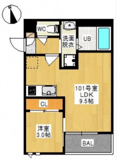 GRANDTIC MK 赤田(1LDK/1階)の間取り写真