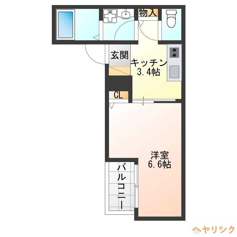 LE COCON 北名古屋II(1K/2階)の間取り写真