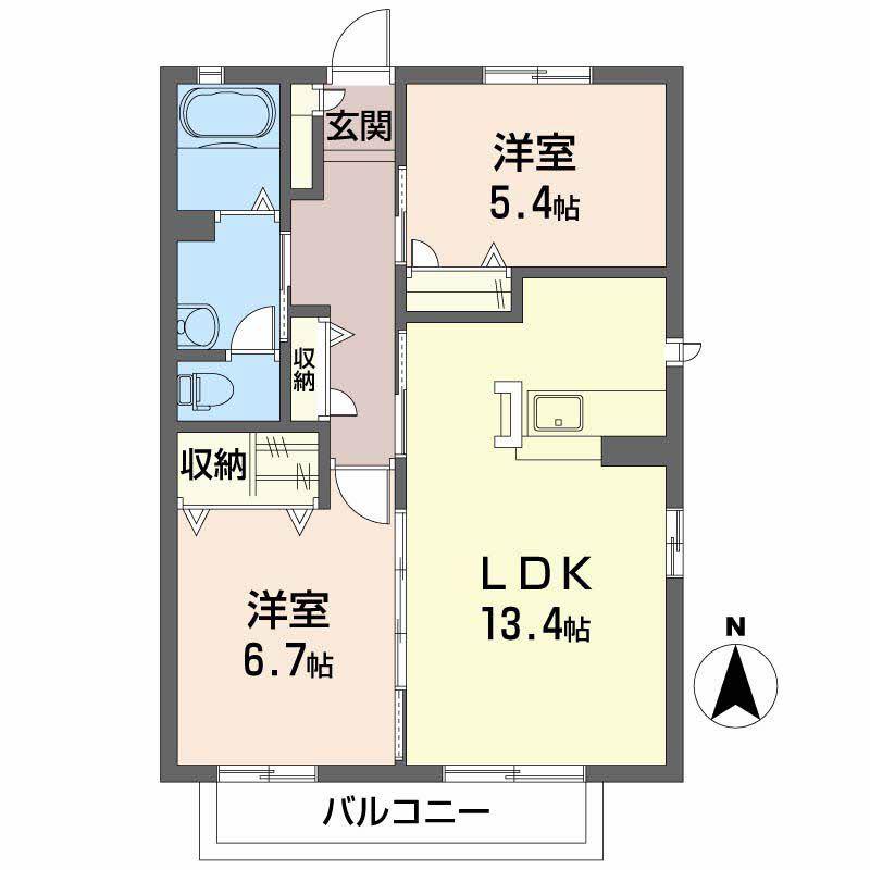 アミー筒井A・B(2LDK/2階)の間取り写真