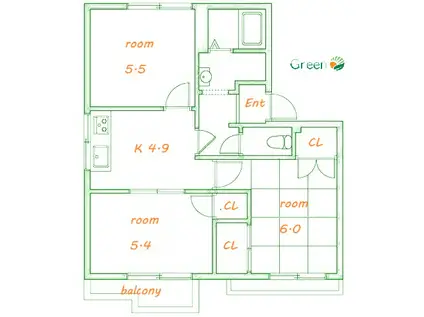 レオハイツ B(3K/2階)の間取り写真
