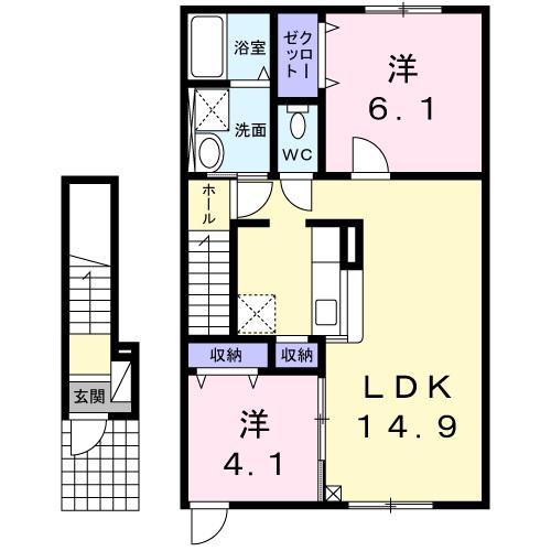 滝川市東町7丁目2LDKアパート(2LDK/2階)の間取り写真