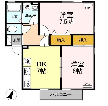 リヴェール A(2DK/2階)の間取り写真