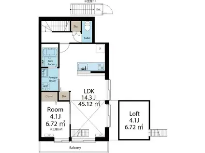 LUX ルクス(1LDK/2階)の間取り写真