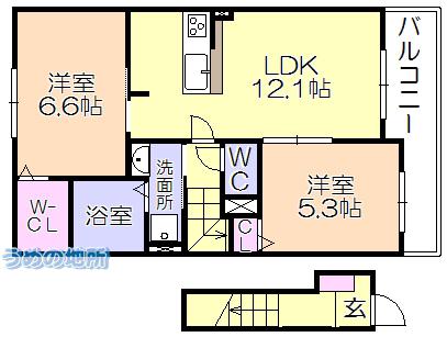 エスポワール リアン 2NDB(2LDK/2階)の間取り写真