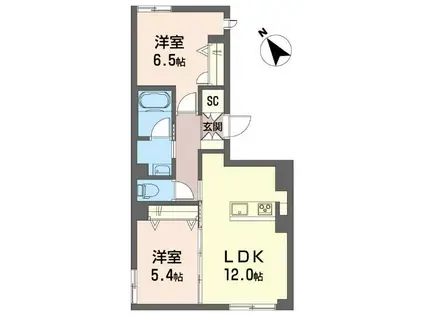 エンワ 積水ハウスシャーメゾン (2LDK/1階)の間取り写真