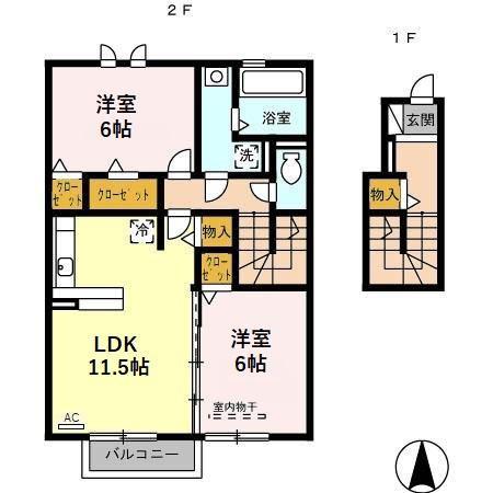KNKSアルコバレーノ(2LDK/2階)の間取り写真