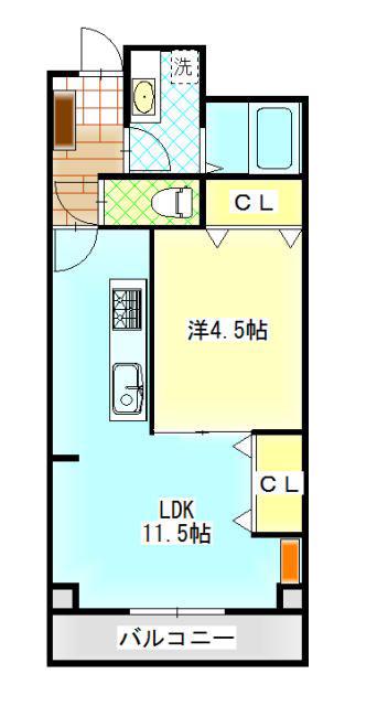 中央ハイツ元浜(1LDK/3階)の間取り写真