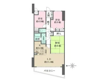 藤和ライブタウン枚方公園(3LDK/4階)の間取り写真