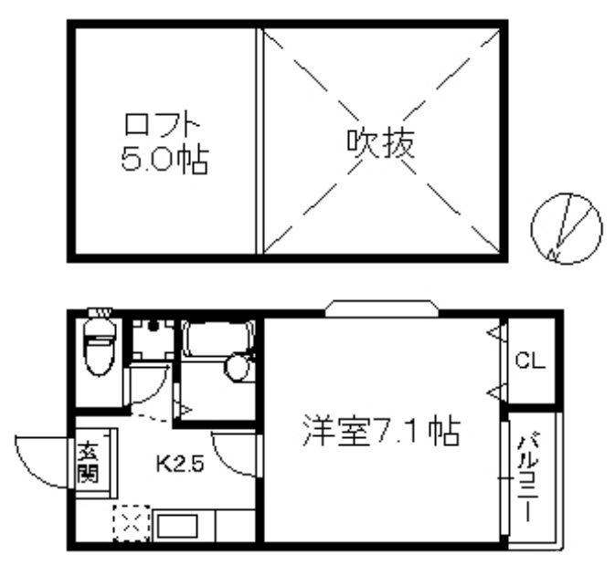 ハピネス井尻(1K/2階)の間取り写真