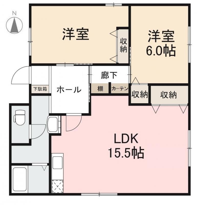 ユメア上之町(2LDK/2階)の間取り写真
