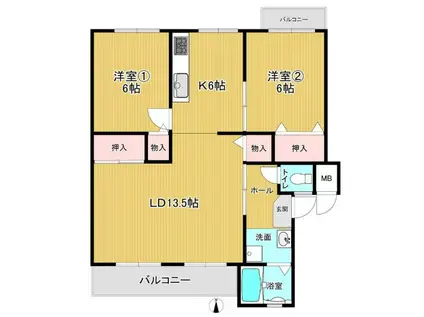 原山台団地4棟(2LDK/5階)の間取り写真
