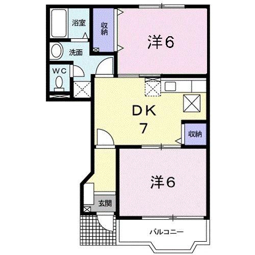 ミドルアーティクル(2DK/1階)の間取り写真