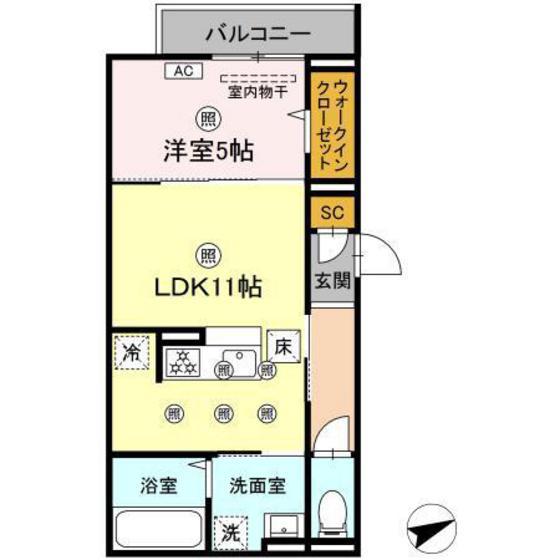 CAMPANELLA船越(1LDK/1階)の間取り写真