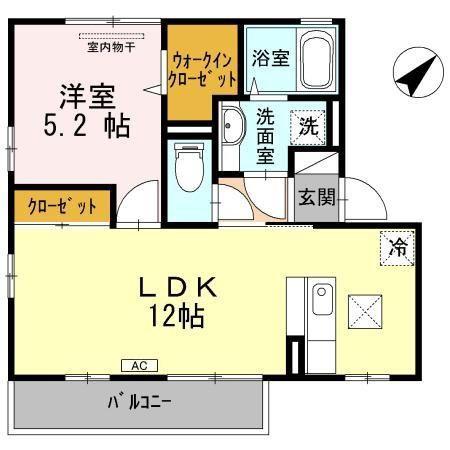 ルクプルC棟(1LDK/1階)の間取り写真
