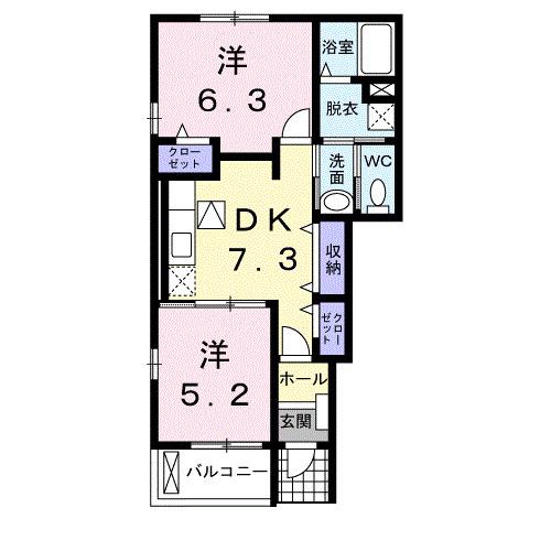 ハウスプリムローズ II(2DK/1階)の間取り写真