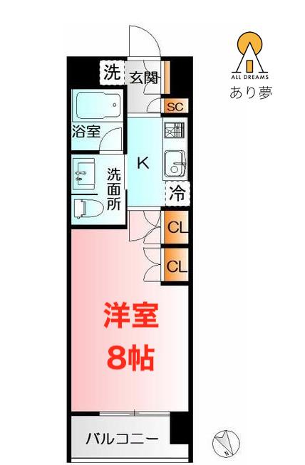 イーリス浅間町(1K/7階)の間取り写真