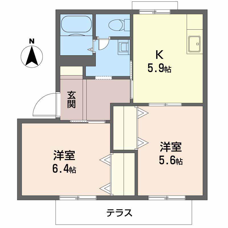 ヴィレッジ万葉C(1LDK/1階)の間取り写真