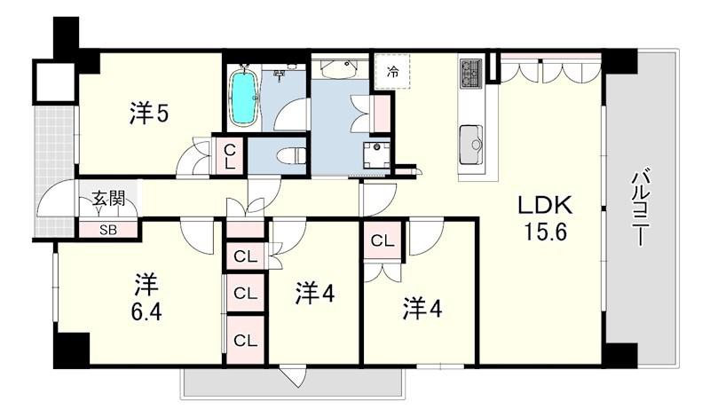 ジオ西宮コートテラス(4LDK/5階)の間取り写真