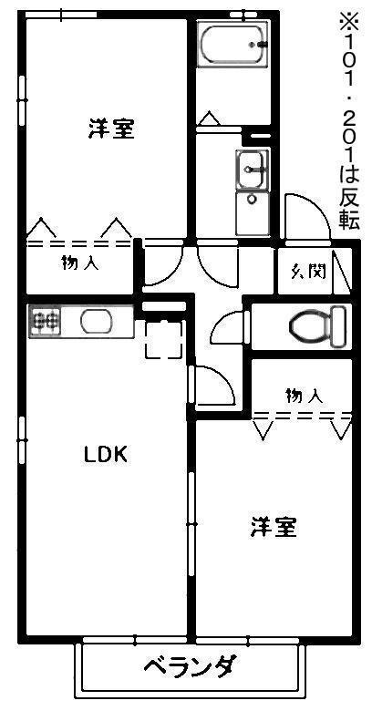 リビングタウン鶴岡B(2DK/1階)の間取り写真