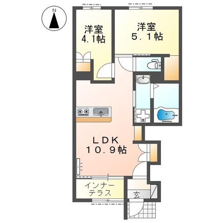 松原市丹南アパートII期(2LDK/1階)の間取り写真